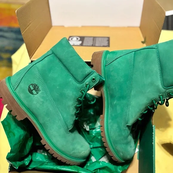 NEW with box MEN’S AWESOME GREEN TIMBERLAND 50th ANNIVERSARY BOOTS SIZE 10.5 - Picture 4 of 11